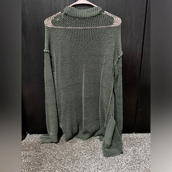 Olive Green Open-Front Knit Cardigan - Picture 2 of 2